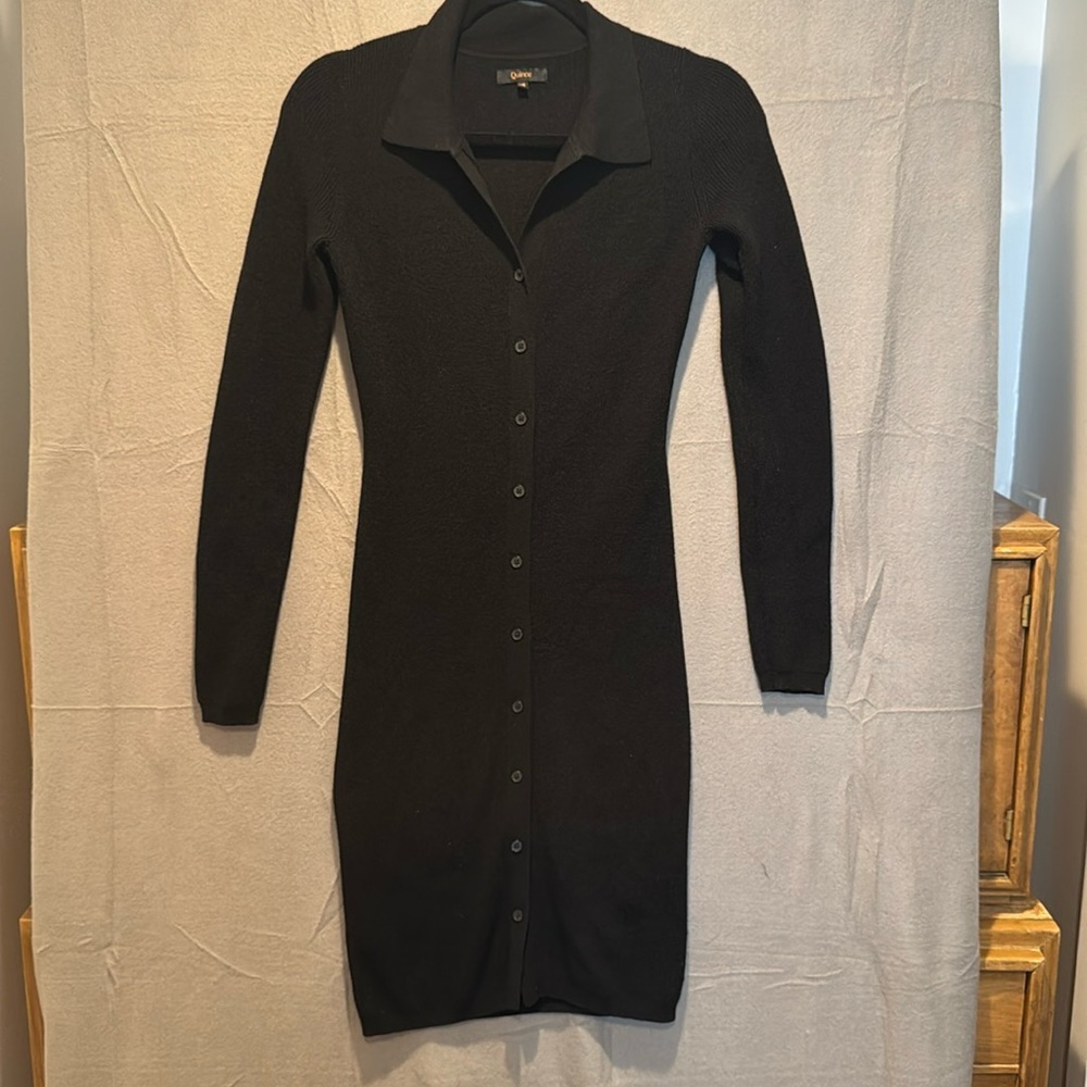 Quince Womens Eco-Knit Button-Up Sweater Dress Black XS